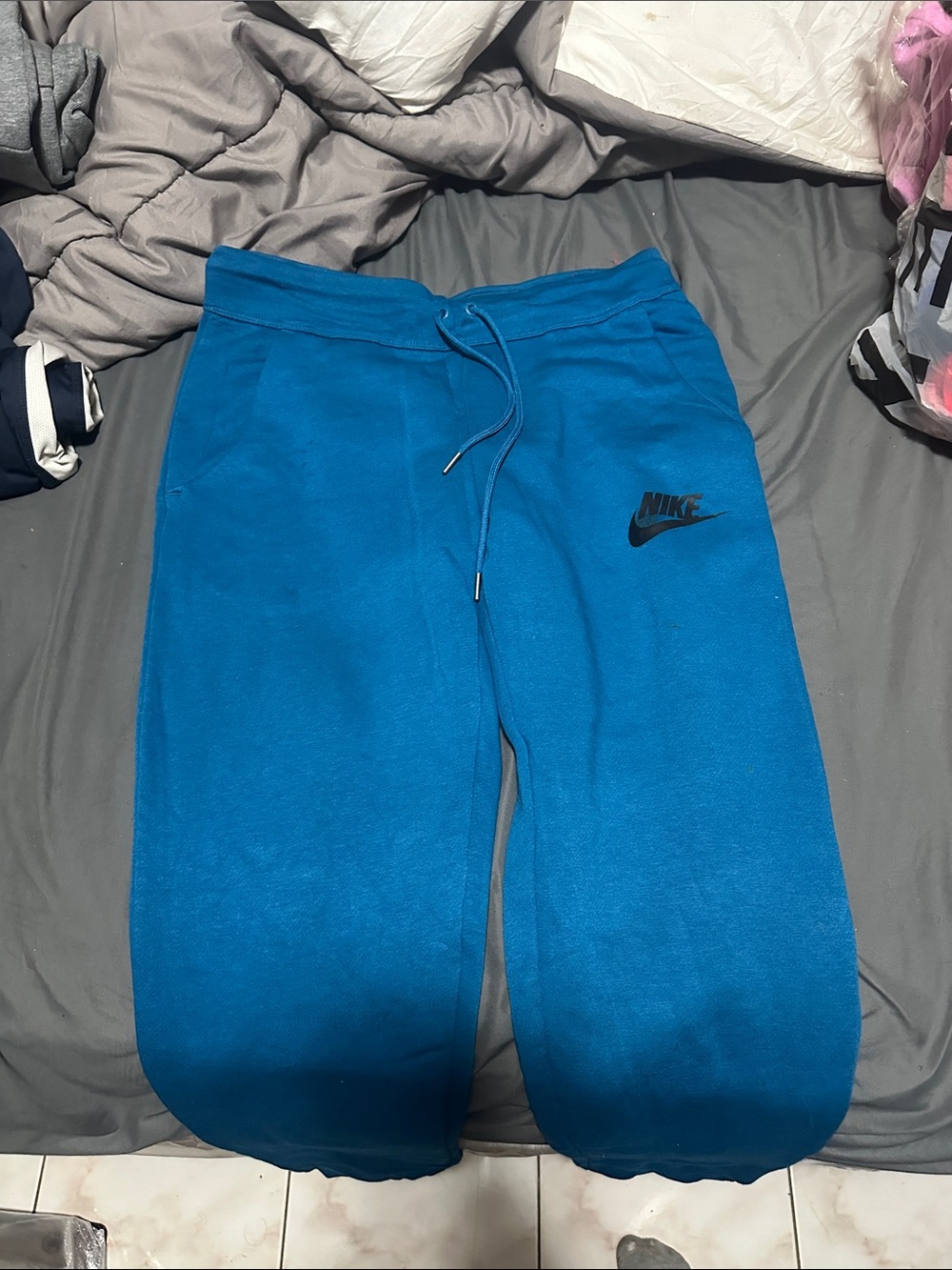 Nike Kids Teal Blue Fleece Joggers with Black Logo